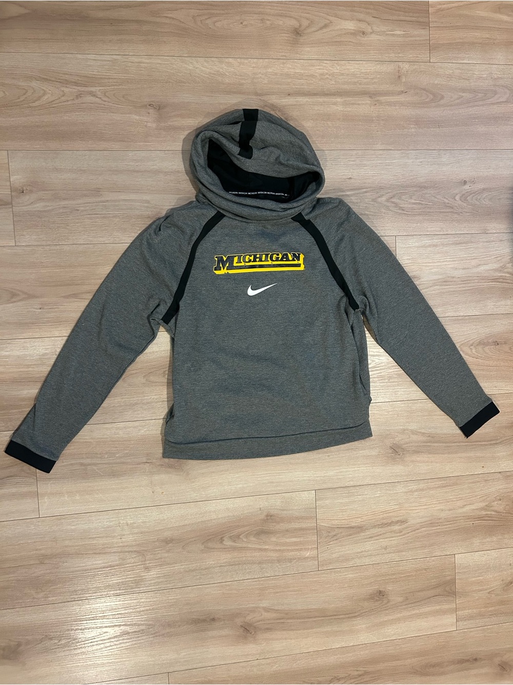 Nike Gray Pullover Hoodie with Yellow Michigan Logo